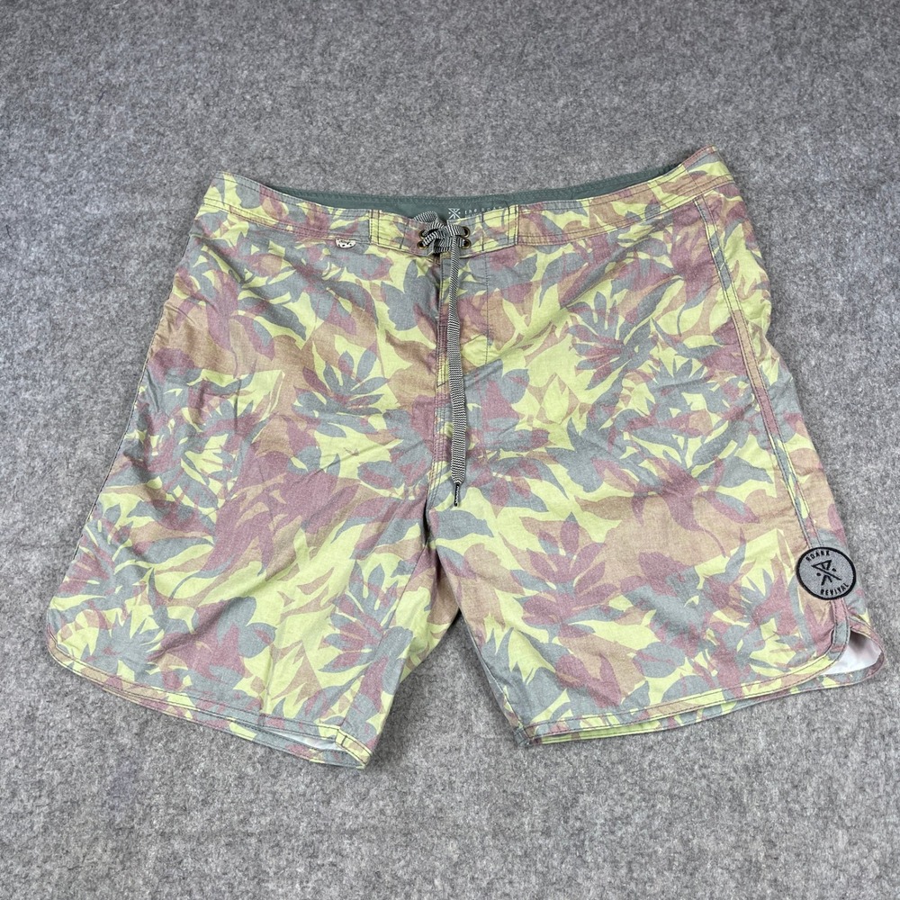 Roark Revival Board Shorts Mens 38 Green Botanical Camo Drawstring Swim Trunks